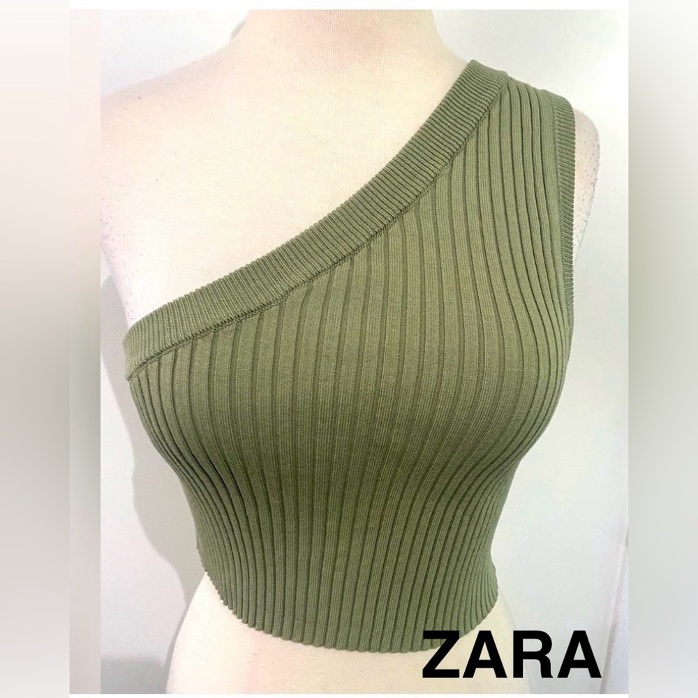 ZARA Green Stretch One Shoulder Sweater Top - Size S - NEW